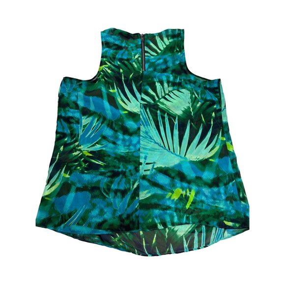 ANA Womens Tropical Print Blouse Top With Back Zipper Size L Sleeveless Sheer - Picture 2 of 5